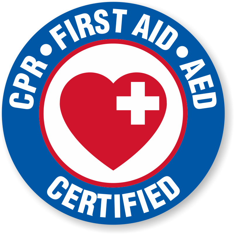 CPR, First Aid, and AED Certified badge